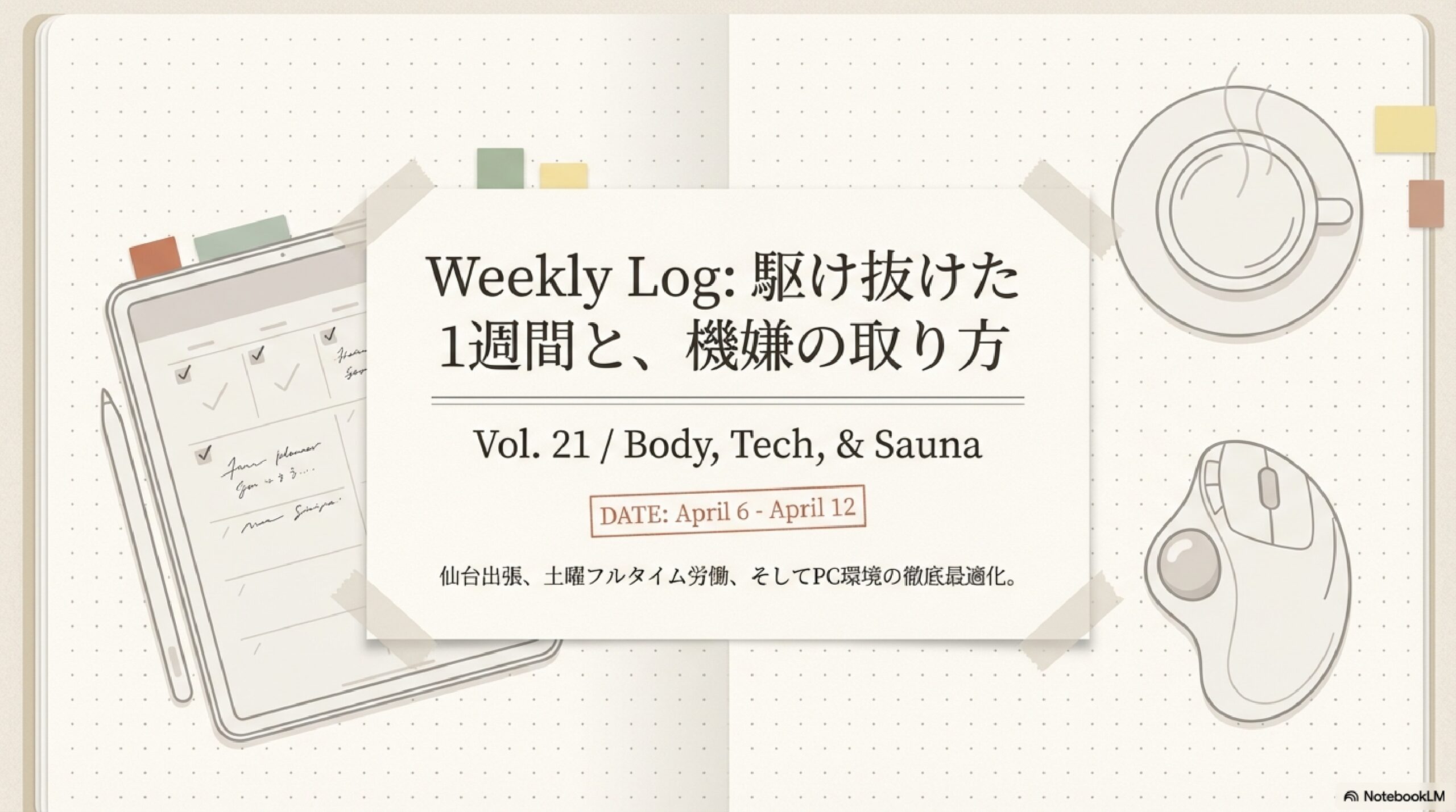 4月2週目：仙台出張から小山サウナへ！PC環境アプデと朝ヨガ復活——今週のさばの骨抜きログ